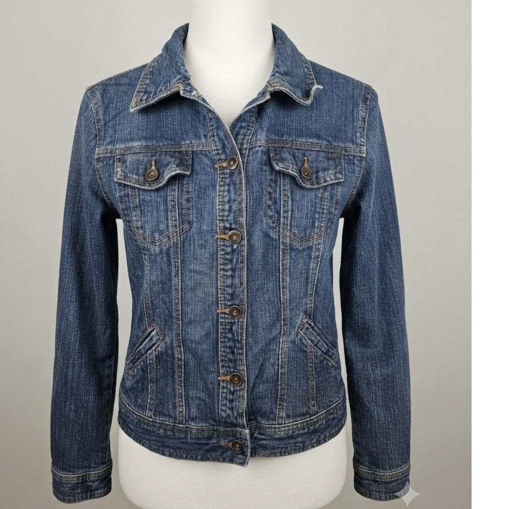 Smith's American Vintage Cropped Denim Trucker Jacket Dark Wash Y2K Women Size M